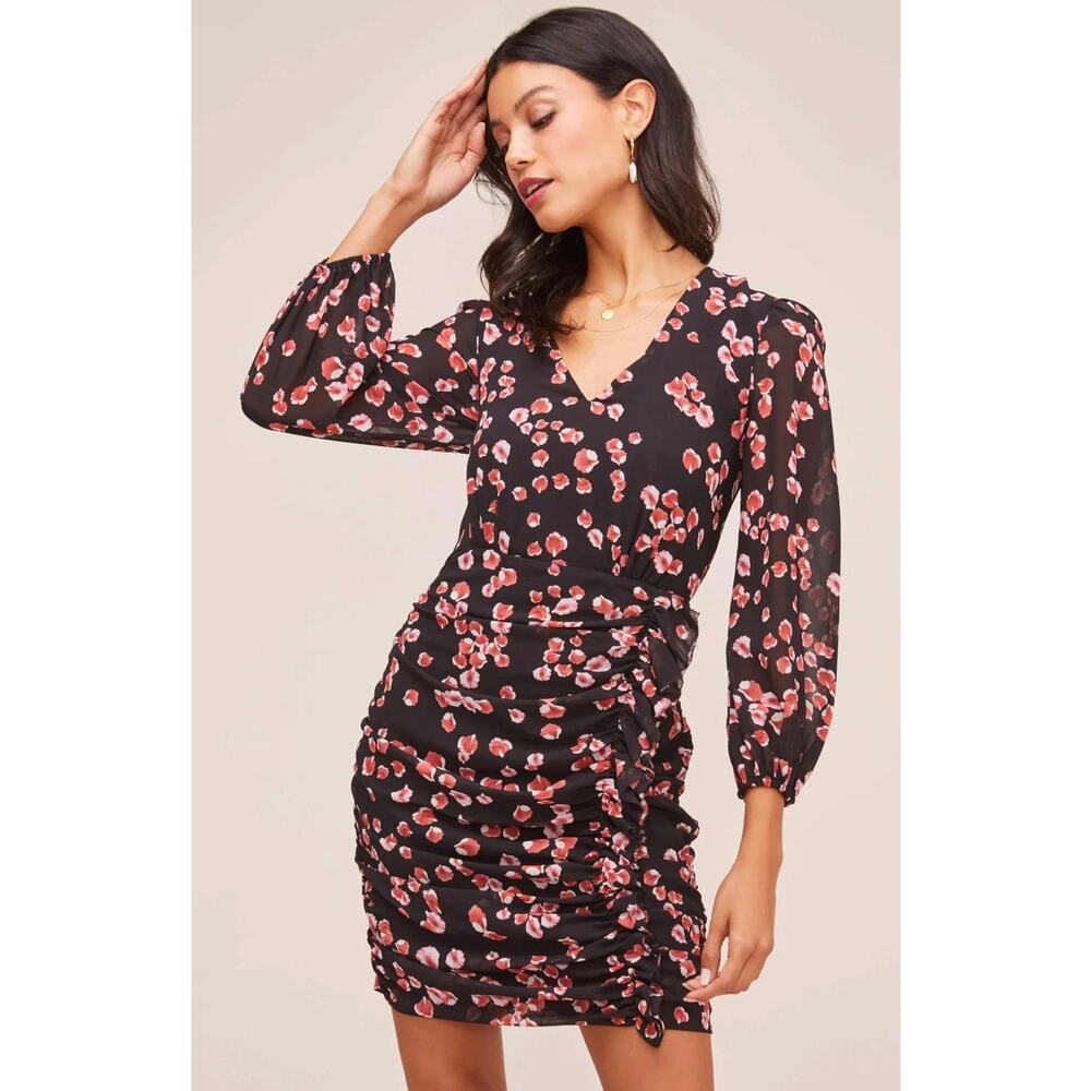 ASTR The Label | Romantic Shirred Long Sleeve Mini Dress Red Petal | Sz S